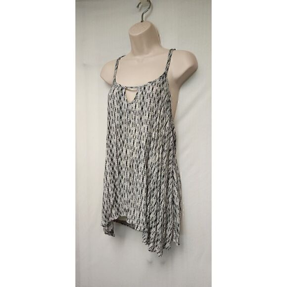 L*Space Boho Print Strappy Trapeze Tank Keyhole Front Black White Tunic Blouse M - Picture 3 of 7